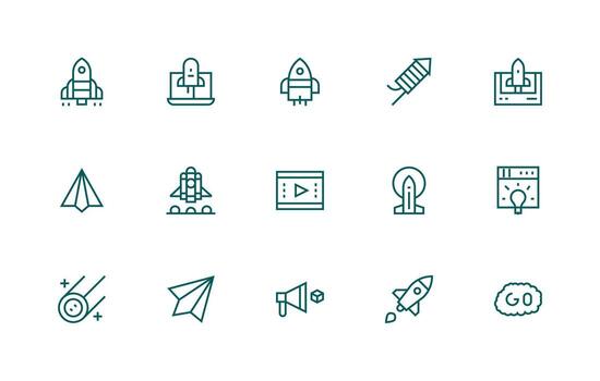 15 íconos para lanzamiento en regular línea formato ordenado icono conjunto vector