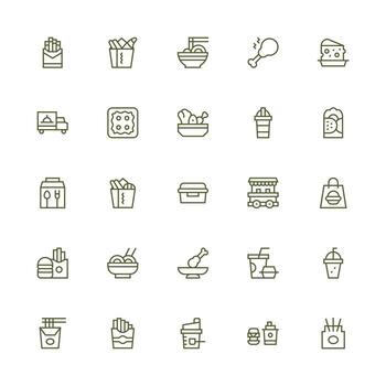 Takeout Icon Collection with 25 Medium Stroke Outline Designs Clear and Concise Icon Set Collection vector