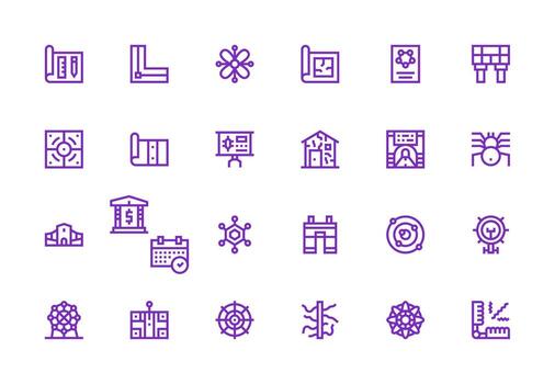 24 Thick Line Line Icons for Schematic Graphics Full Icon Library for UI Designers vector