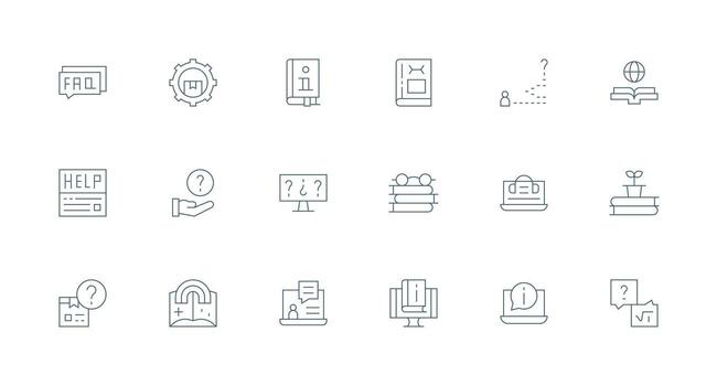 18 mínimo línea vectores para conocimiento base tema píxel Perfecto íconos para moderno aplicaciones