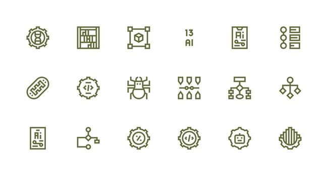 18 fuerte carrera línea vectores para algoritmo tema compacto icono conjunto