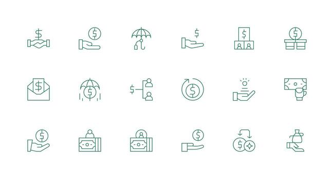 Compensation Icon Set with 18 Minimal Line Graphics Modern Line and Glyph Icon Series vector