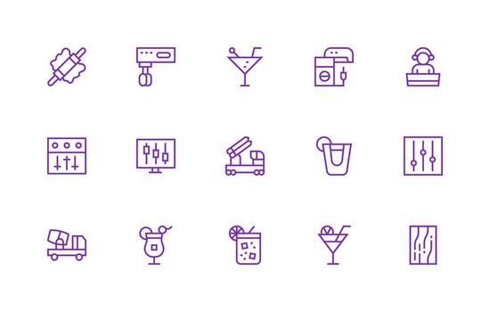 Mixer Icon Set with 15 Regular Line Graphics Web and App Icon Pack Collection vector