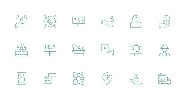 ayuda icono conjunto con 18 mínimo línea gráficos básico icono serie vector