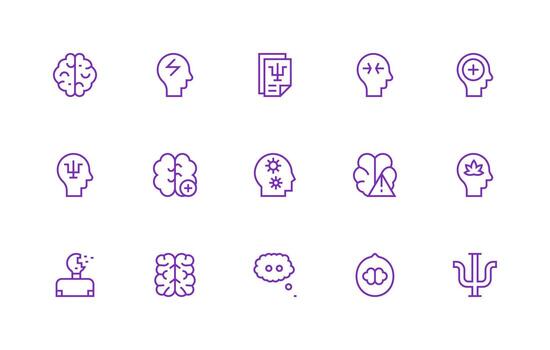 Mental Icon Set with 15 Regular Line Graphics Customizable Icon Series for Mobile Screens vector