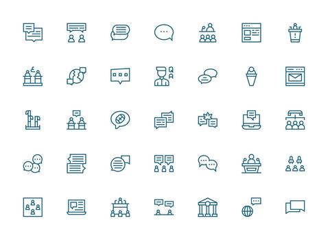 35 Icons for Forum in Regular Clean Line Format Full Icon Library for UI Designers vector