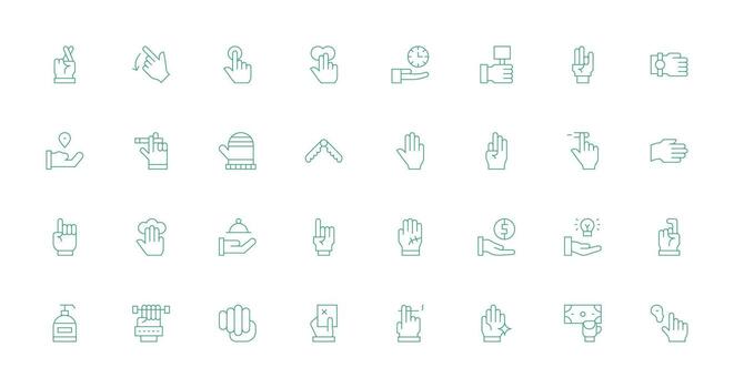 Hand Design Icons featuring 32 in Thin Line Style Modern Line and Glyph Icon Series vector
