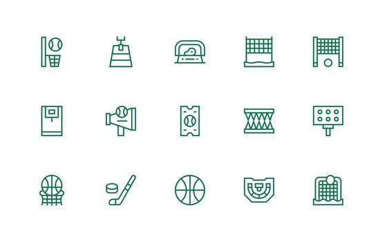 Arena Design Icons featuring 15 in Regular Line Style Complete Icon Bundle for Web Design vector