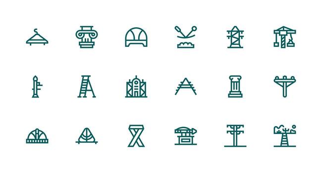 18 Support Structure Icons in Strong Stroke Line Aesthetic Multi-Purpose Icon Set vector