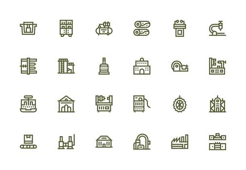 24 íconos para fábrica en grueso línea línea formato sensible icono conjunto para flexible diseños vector
