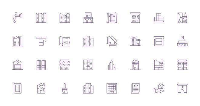 32 Icons for Residential in Thin Line Format Full Icon Library for UI Designers vector