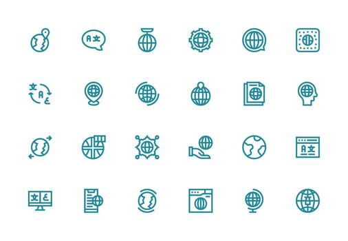 Thick Line Line Style Internationalization Icons with 24 Vectors Flexible Icon System for Web Interfaces