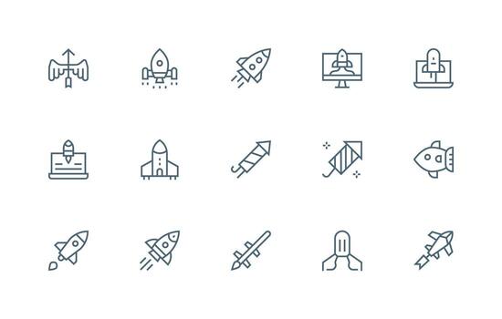 15 Icons for Rocket in Regular Line Format Editable Icon Collection vector