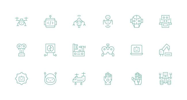 Robotics including 18 Minimal Line Illustrations Fully Editable Icon Set for Web vector