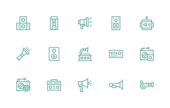 sonido sistema conjunto con 15 regular línea íconos sencillo íconos para interfaz y wireframes vector