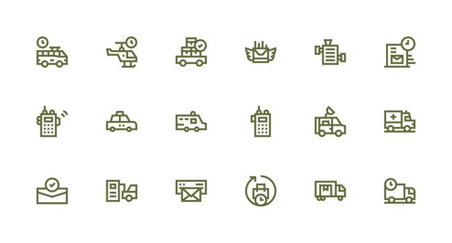 Dispatch Design Icons featuring 18 in Strong Stroke Line Style Quick Access Icons for UI Development vector