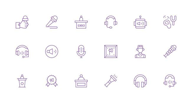 mínimo línea estilo altavoz íconos con 18 vectores usuario interfaz íconos para digital productos