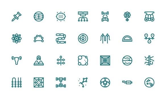diagrama presentando 28 íconos en negrita línea diseño agudo íconos para presentaciones vector