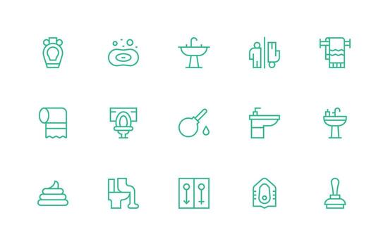 Toilet including 15 Regular Line Illustrations Simple Icons for Interface and Wireframes vector