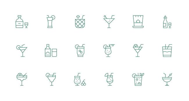 Alcoholic Visual Pack containing 18 Minimal Line Icons Responsive Icon Set for Flexible Layouts vector