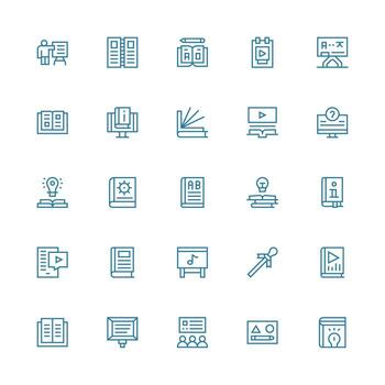 tutorial conjunto con 25 medio carrera contorno íconos simplificado icono paquete para visual herramientas vector