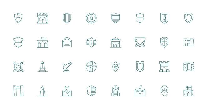 fortaleza diseño íconos presentando 32 en Delgado línea estilo icono conjunto para aplicaciones vector