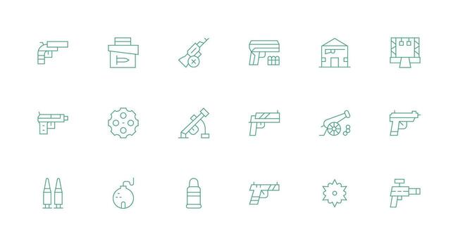Firearm featuring 18 Icons in Minimal Line Design Dashboard Icon Series vector