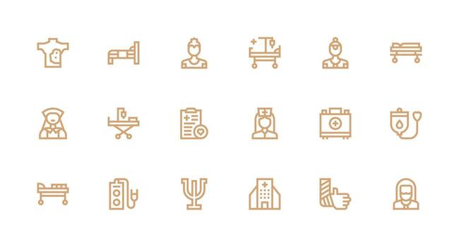 Patient Care Design Icons featuring 18 in Strong Stroke Line Style Complete Icon Bundle for Web Design vector