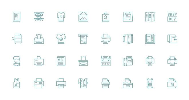 Print including 32 Thin Line Illustrations Interface Icon Collection for Daily Projects vector