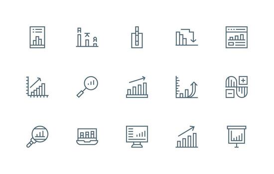15 Bar Graph Icons in Regular Line Aesthetic General Use Icon Pack vector