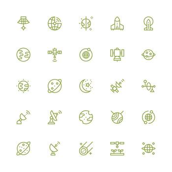 Satellite Design Icons featuring 25 in Medium Stroke Outline Style Simple Icons for Interface and Wireframes vector