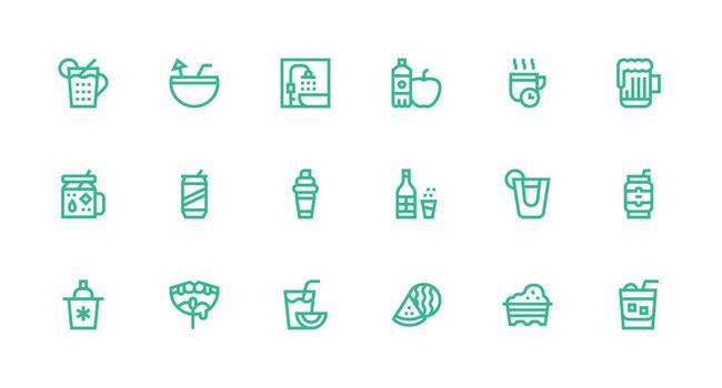 18 Icons for Refreshment in Strong Stroke Line Format Customizable Icon Series for Mobile Screens vector