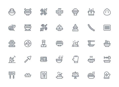 plato conjunto con 35 regular limpiar línea íconos esencial íconos para rápido ui edificio vector