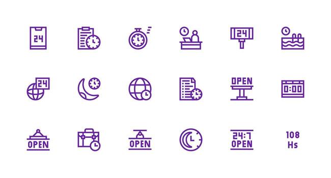 Hours Icon Set with 18 Strong Stroke Line Graphics Modern Line and Glyph Icon Series vector