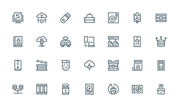 apoyo icono conjunto con 28 negrita línea gráficos basado en temas icono paquete vector