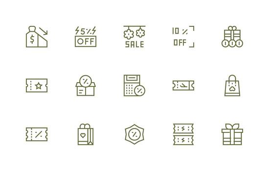 Regular Line Icons from Discount Set with 15 Vectors Customizable Icon Series for Mobile Screens