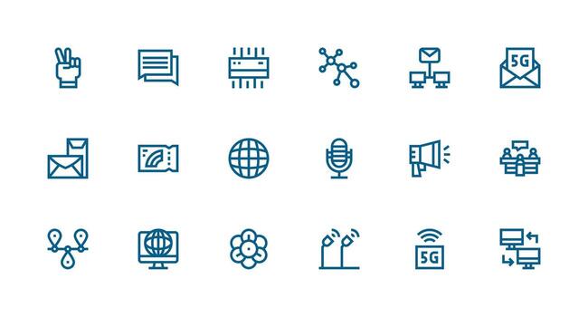 fuerte carrera línea estilo comunicación íconos con 18 vectores monitor icono paquete