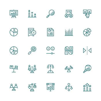 comparación visual paquete conteniendo 25 medio carrera contorno íconos esencial íconos para rápido ui edificio vector