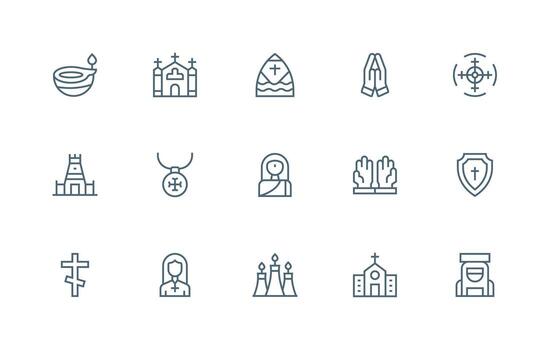 Religious Icon Set with 15 Regular Line Icons Icon Set for Web vector