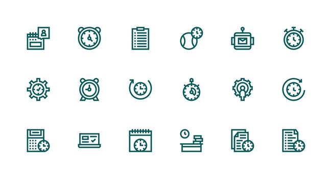 tarea administración presentando 18 íconos en fuerte carrera línea diseño tablero icono serie vector