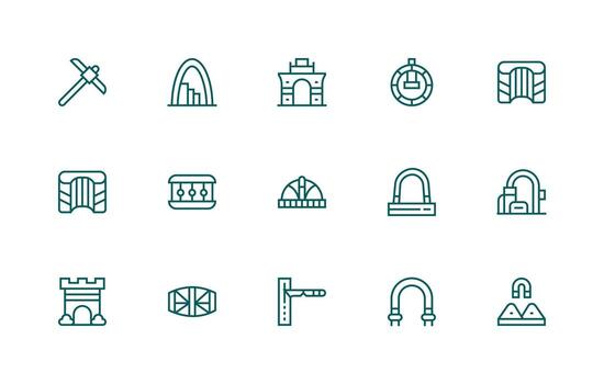 Tunnel Visual Pack containing 15 Regular Line Icons Sharp Icons for Presentations vector