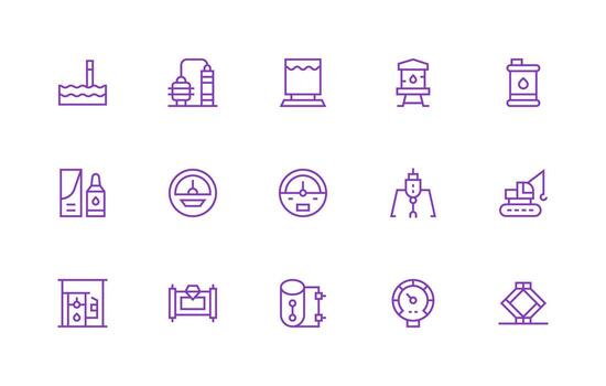 Hydraulic Icon Set with 15 Regular Line Graphics Complete Icon Bundle for Web Design vector