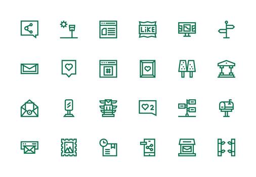 Post Design Icons featuring 24 in Thick Line Line Style Icon Set for Apps vector