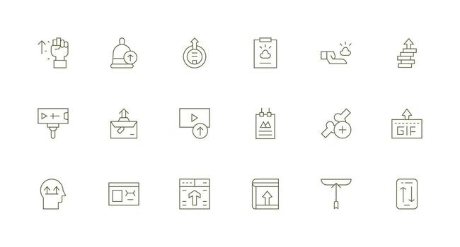File Upload Design Icons featuring 18 in Minimal Line Style Neatly Designed Icons for Web Platforms vector