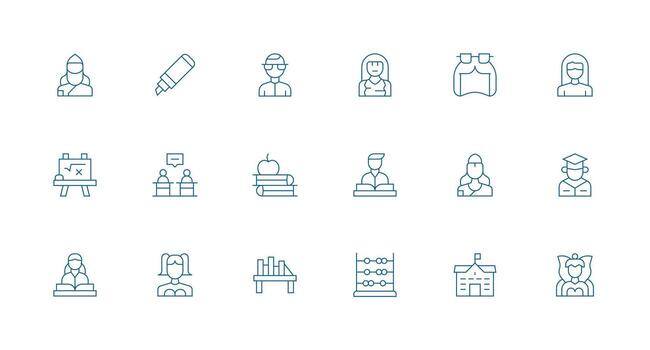 profesor diseño íconos presentando 18 en mínimo línea estilo web icono colección vector