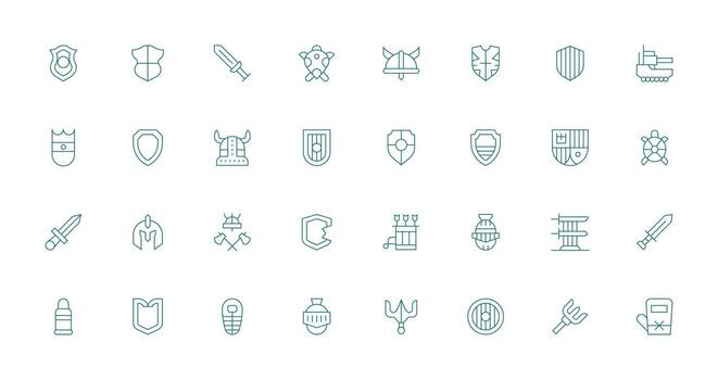 Armor Icon Set with 32 Thin Line Graphics Icons Built for Visual Consistency Pack vector