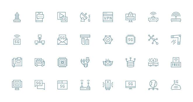 Data Transmission Icon Set with 32 Thin Line Graphics Icon Set vector