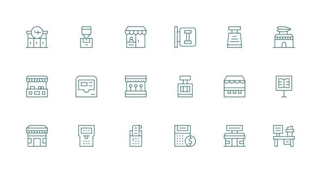 Kiosk Design Icons featuring 18 in Minimal Line Style Icon Pack for UI vector