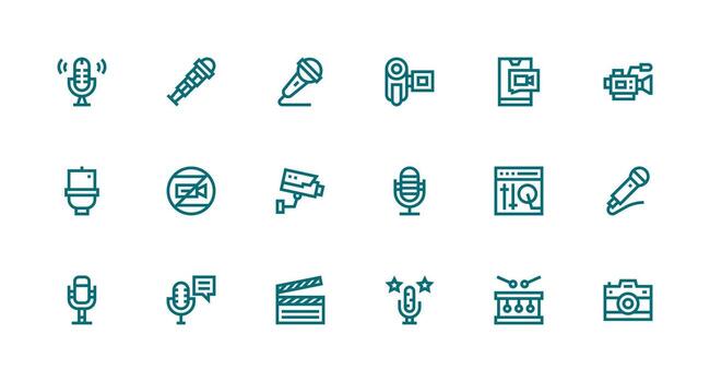 Recording Visual Pack containing 18 Strong Stroke Line Icons Clear and Concise Icon Set Collection vector