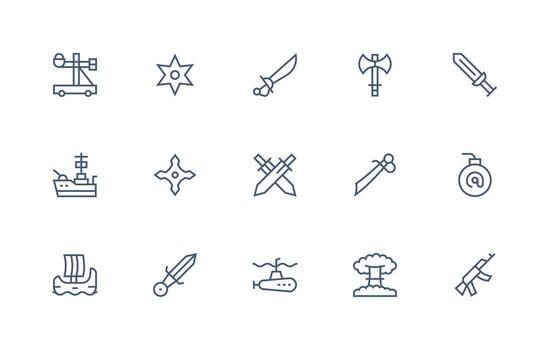 Attack Icon Collection with 15 Regular Line Designs Simplified Icon Pack for Visual Tools vector